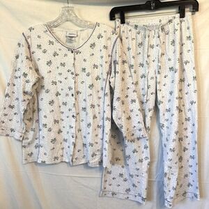 Vermont Country Store Pajamas Cotton Set Purple Flower Loungewear Floral Small